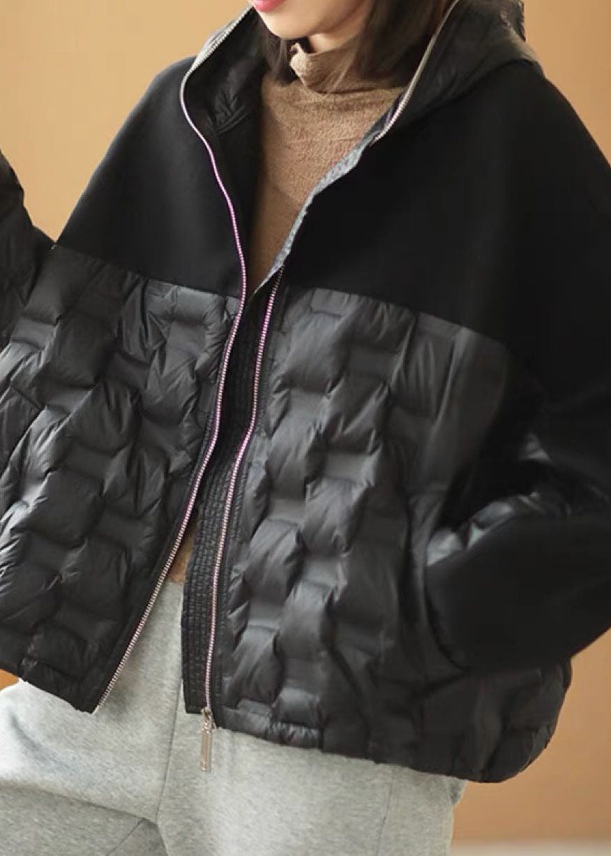 WW | Beige Hooded Patchwork Pocket Winter Down Jackets