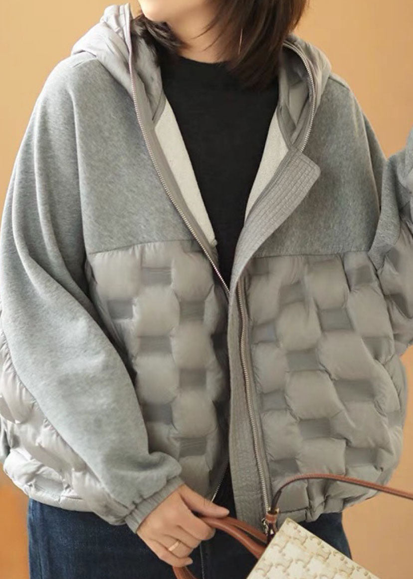 WW | Beige Hooded Patchwork Pocket Winter Down Jackets