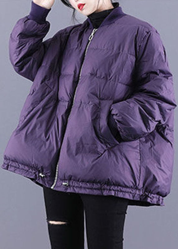 WW | Lila Reißverschluss-Taschen Kordelzug Winter Daunenmäntel Langarm