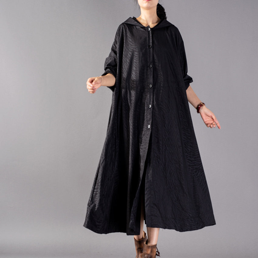 WW | schwarze Mäntel Oversize Kapuzenmode Trenchcoat feiner baggy Wintermantel