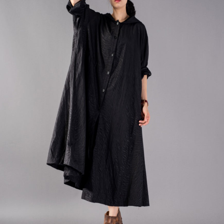 WW | schwarze Mäntel Oversize Kapuzenmode Trenchcoat feiner baggy Wintermantel