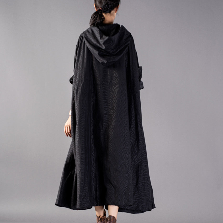 WW | schwarze Mäntel Oversize Kapuzenmode Trenchcoat feiner baggy Wintermantel