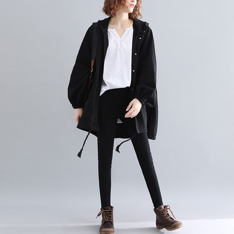 WW | Black Parkas for Women Casual Hooded Warmer Winter Coat Elegant Embroidered Winter Coats