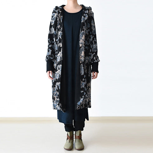 WW | schwarz blau Drucke Jacken & Mäntel oversized Reißverschluss Trenchcoat 2025 mit Kapuze Jacken & Mäntel