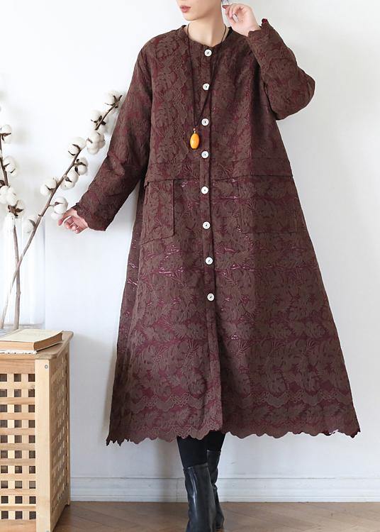 WW | Schokolade Damen Mäntel Oversize warme Winterjacke O-Ausschnitt Jacquard Übergangsjacke