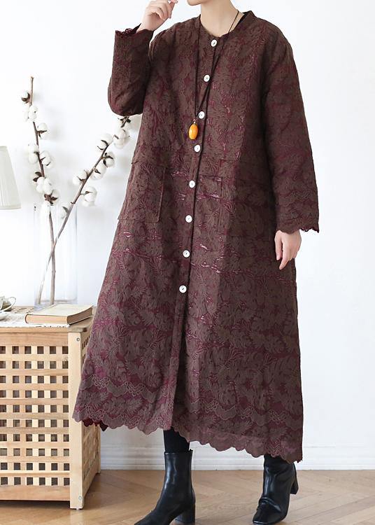 WW | Schokolade Damen Mäntel Oversize warme Winterjacke O-Ausschnitt Jacquard Übergangsjacke