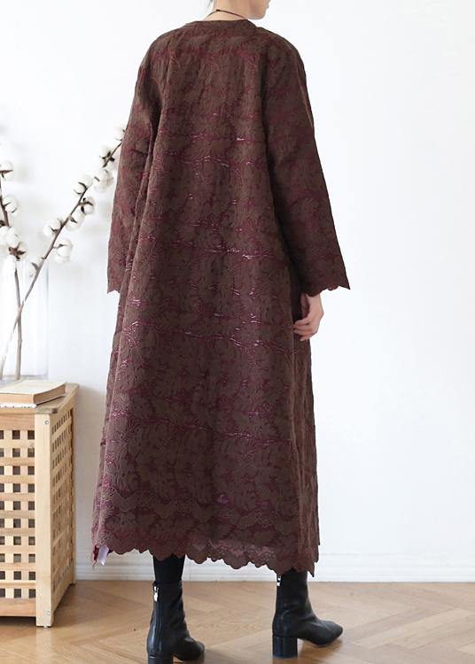 WW | Schokolade Damen Mäntel Oversize warme Winterjacke O-Ausschnitt Jacquard Übergangsjacke