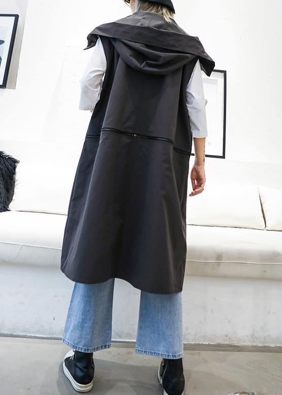 WW | graue Mäntel Damen Übergrößen Mäntel ärmellos mit Kapuze Reißverschluss Outwear