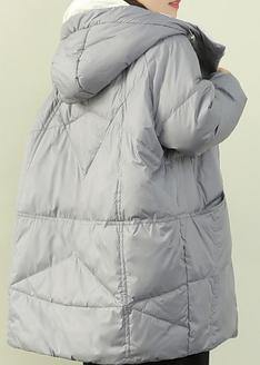 WW | grau blauer Entendaunenmantel Übergrößen Winterjacke mit Kapuze Reißverschlussmäntel
