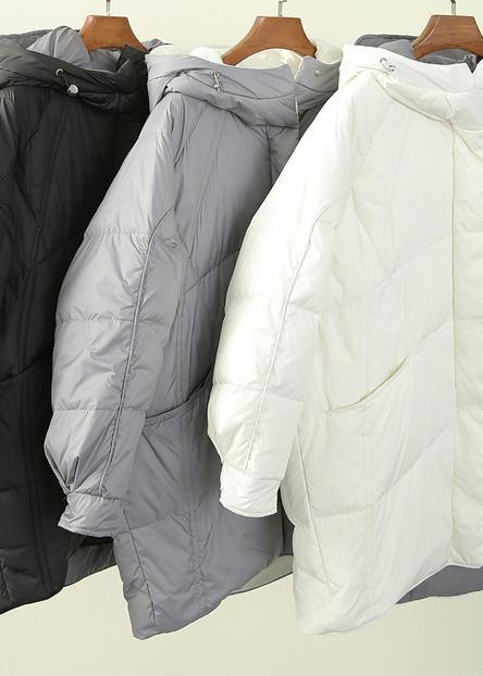 WW | grau blauer Entendaunenmantel Übergrößen Winterjacke mit Kapuze Reißverschlussmäntel