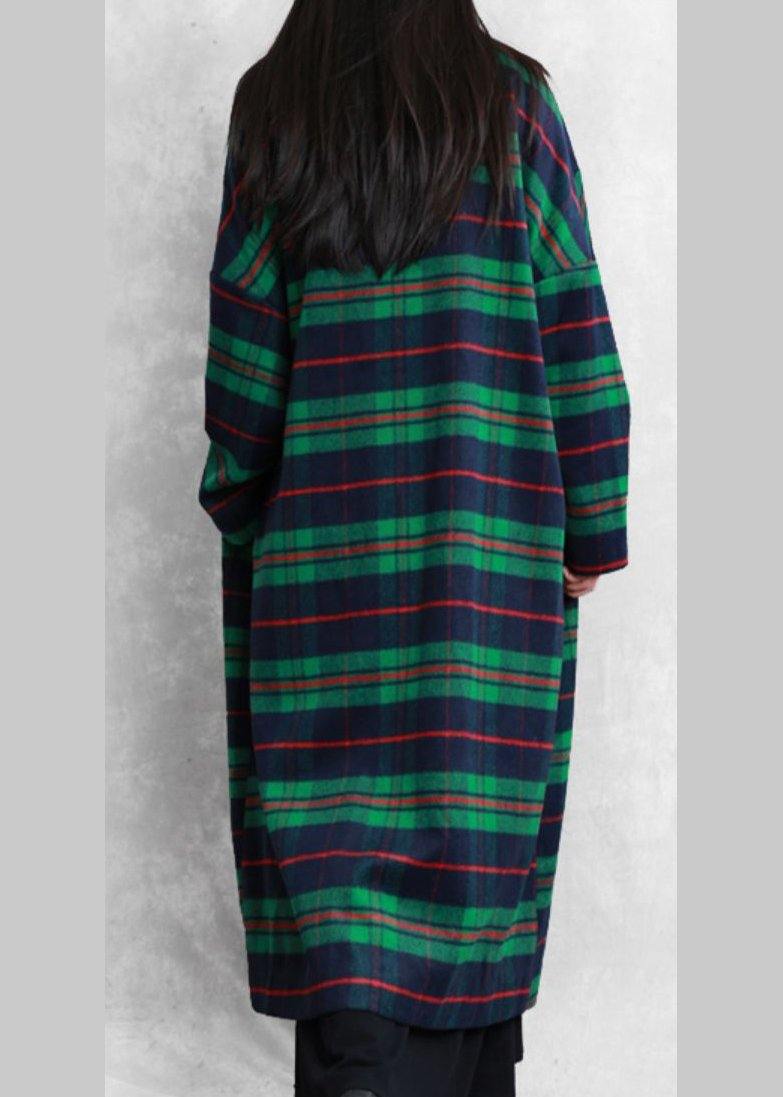 WW | Women's Green Plaid Wool Coat Casual Coats Women Notched Pockets Coats