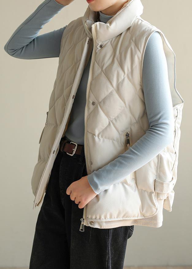 WW | Oversized Jackets & Coats Half-High Collar Coats Beige Sleeveless Winter Coats