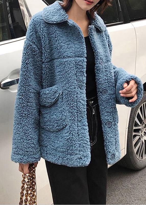 WW | Plus Size Coats Winter Wool Outwear Blue Lapel Collar Wool Coat for Women