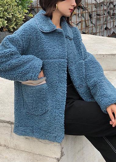 WW | Plus-Size-Mäntel Winter Woll-Outwear blauer Reverskragen Wollmantel für Damen