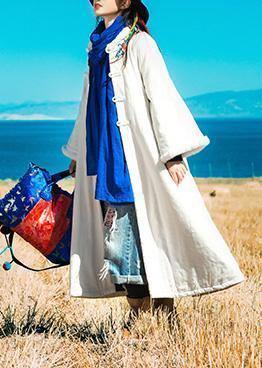 WW | White Winter Coats Loose-Fit Warm Winter Coat Embroidery Faux Fur Collar Outerwear