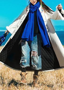 WW | weiße Wintermäntel Locker sitzender warmer Wintermantel Stickerei Kunstpelzkragen Außenbekleidung