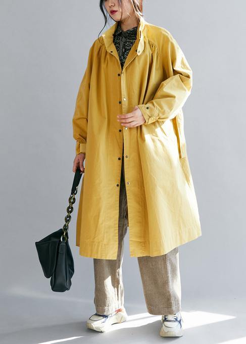 WW | gelbe Damenmäntel locker sitzende Winterjacke Stehkragen Bindegürtel Winteroberbekleidung