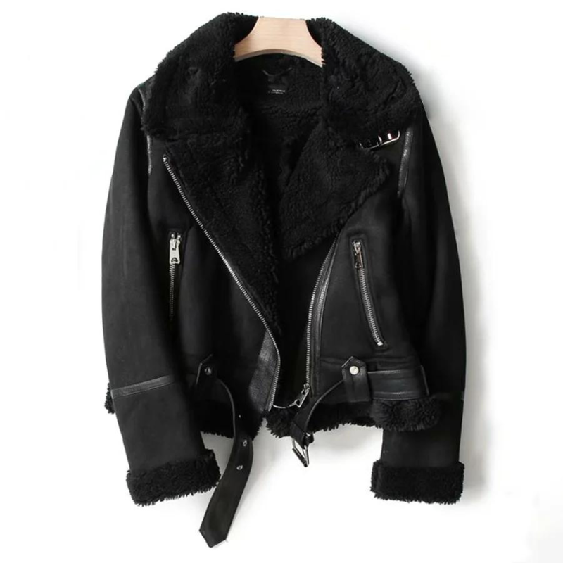 WW | Elegante und warme Lederjacke für Frauen mit Sherpa-Futter