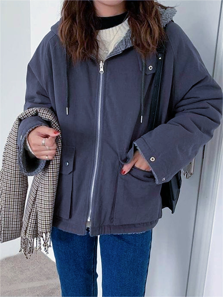 WW | Einfarbige Wendejacke mit Kapuze und Reißverschluss