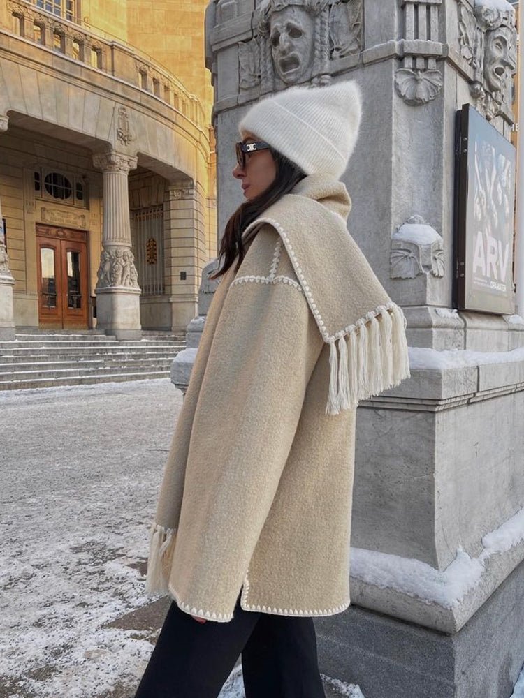 WW | Blend Cape Mantel - Fransenbesatz - Übergröße - Elegante Statement-Oberbekleidung