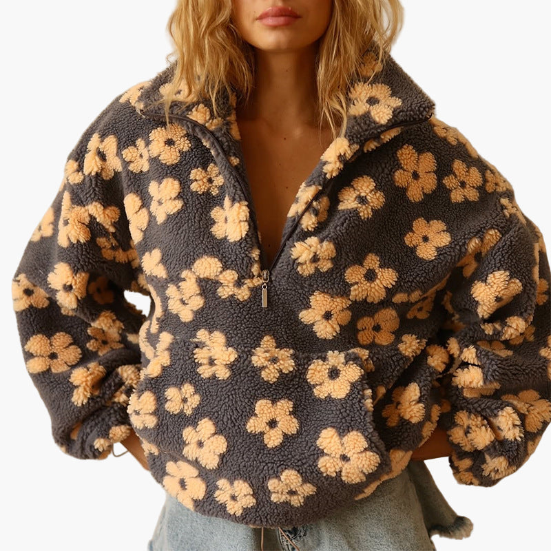 WW | Cuddly Sweater with Floral Pattern - Boho Style for Autumn and Leisure