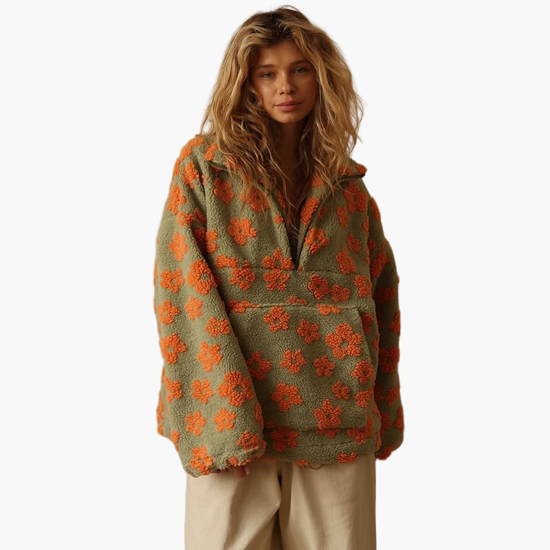 WW | Cuddly Sweater with Floral Pattern - Boho Style for Autumn and Leisure