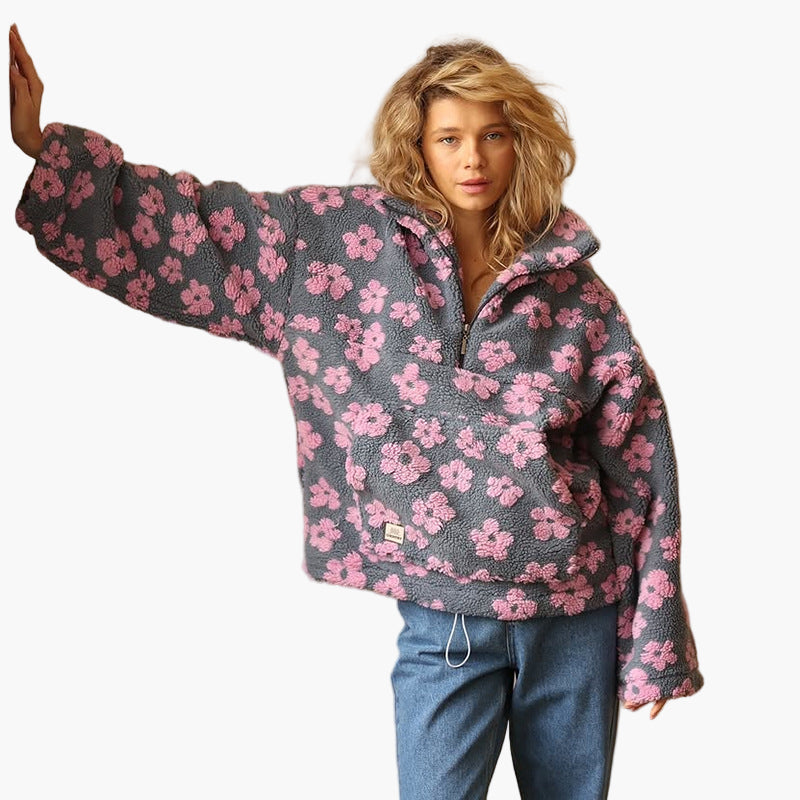 WW | Cuddly Sweater with Floral Pattern - Boho Style for Autumn and Leisure