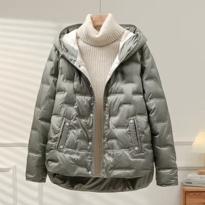WW | Damen Isolierte Daunenjacke mit Kapuze und Reißverschluss