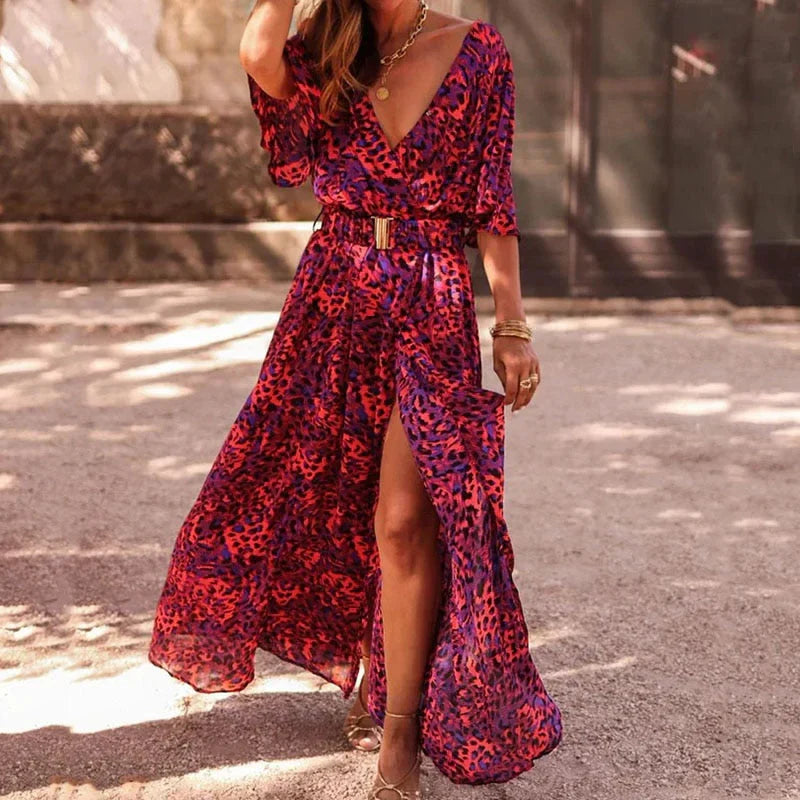 WW | Boho-Maxikleid mit V-Ausschnitt und Gürtel