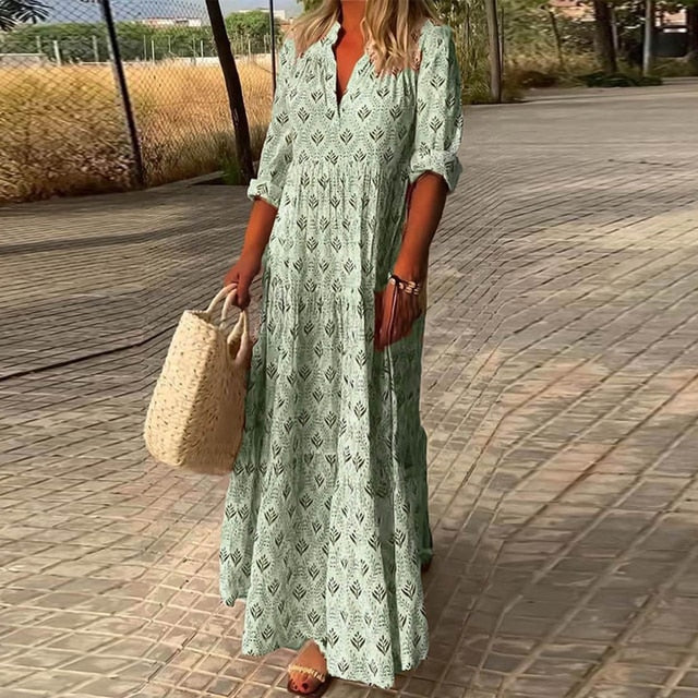 WW | Halbarm V Ausschnitt Boho Kleid Sommerkleid