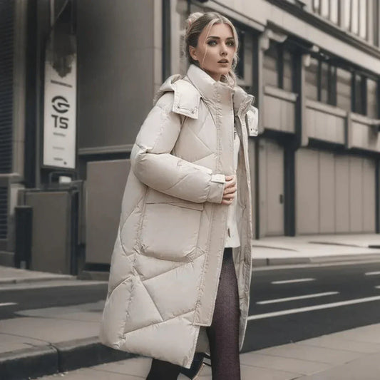 WW | Gepolsterte Jacke Übergroß Passform Kapuze Verstellbare Bündchen mittellang