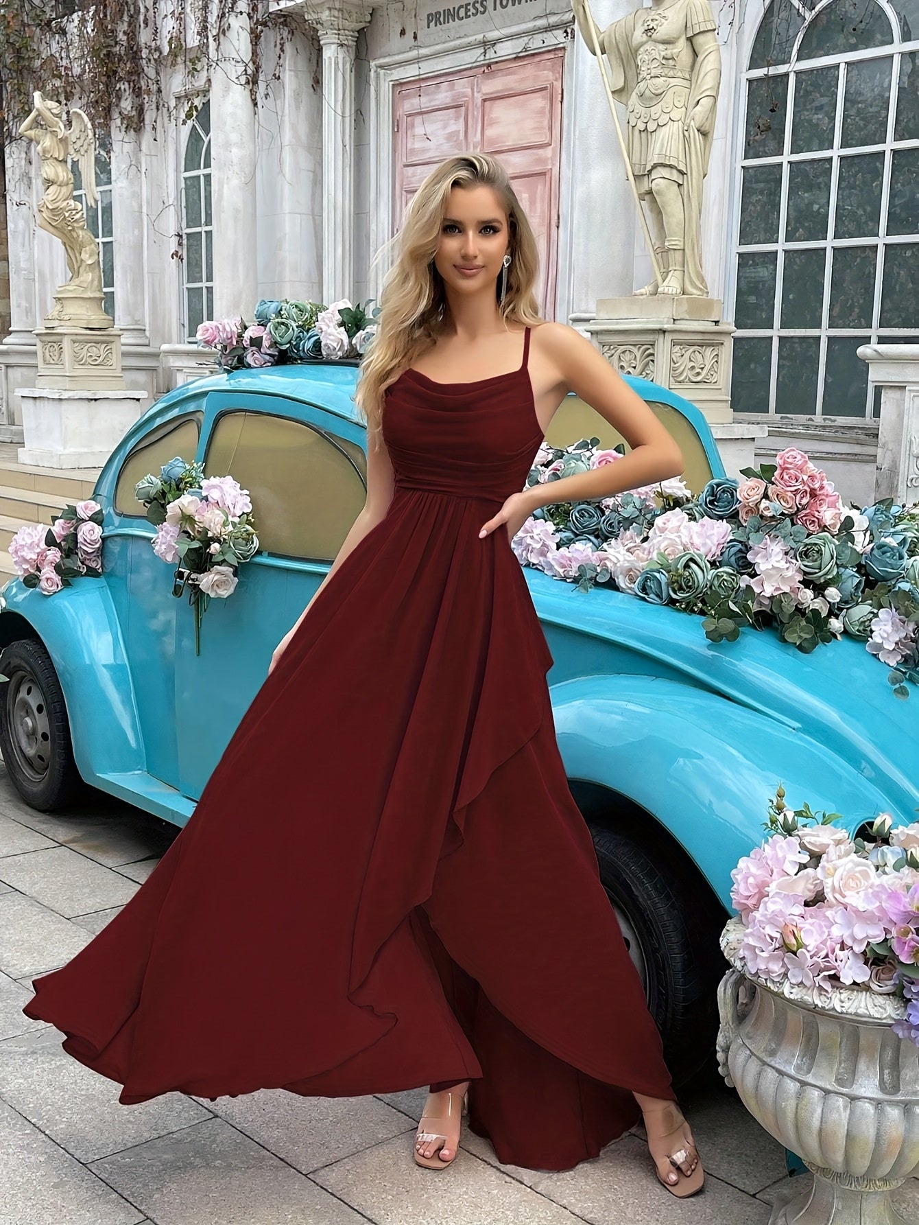 WW | Elegantes Lange Abendkleid Mit Asymmetrischem Rock