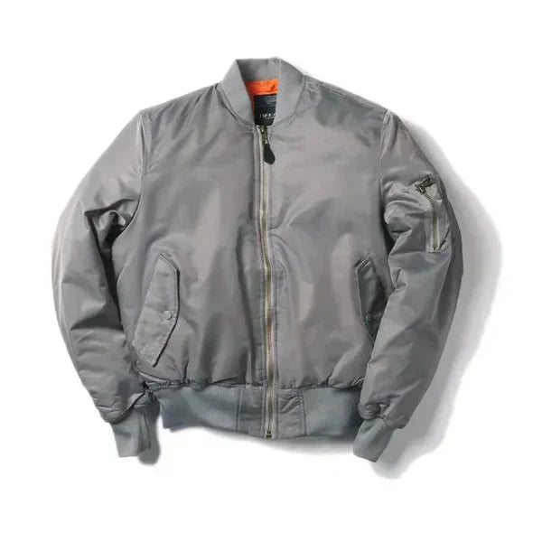 WW | Windproof Bomber Jacket with Zipper Pockets and Ribbed Cuffs
