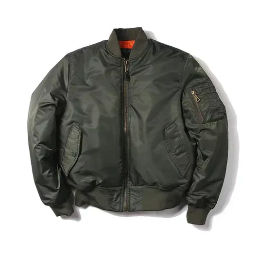 WW | Windproof Bomber Jacket with Zipper Pockets and Ribbed Cuffs