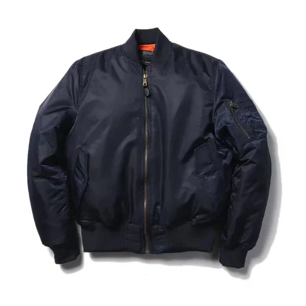 WW | Windproof Bomber Jacket with Zipper Pockets and Ribbed Cuffs