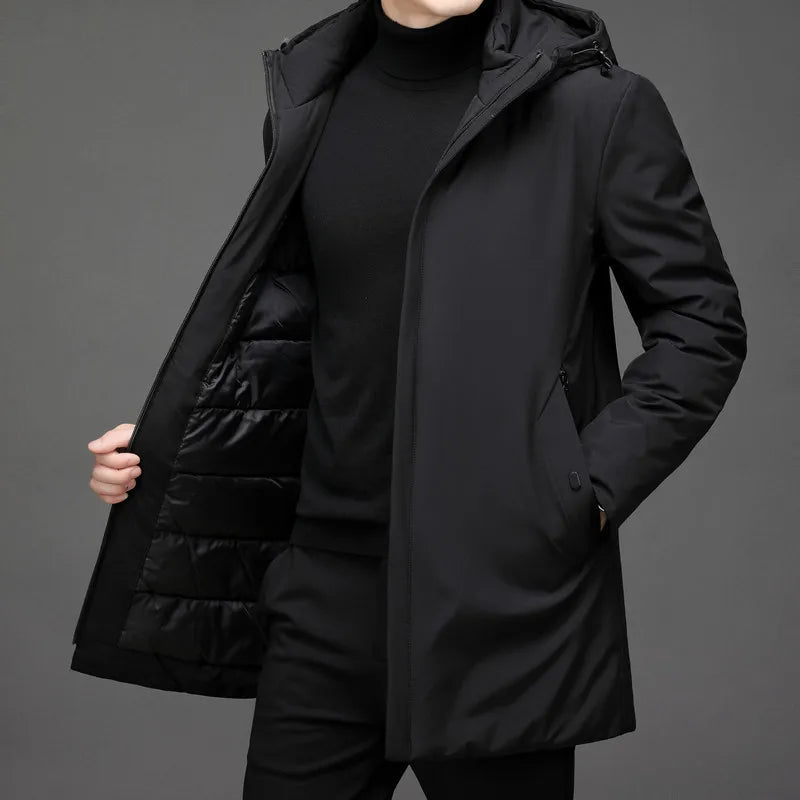 WW | Klassische Herren Winter Pufferjacke mit Reißverschluss und Kapuze