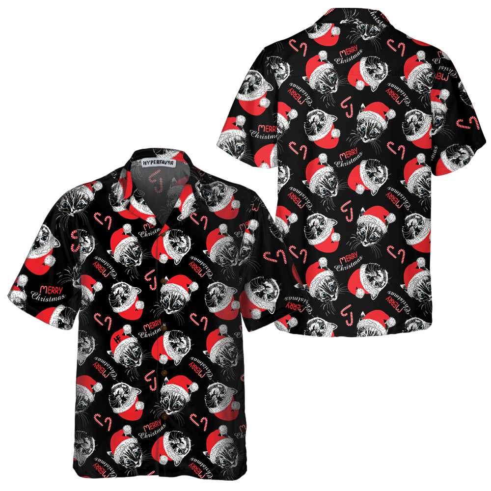 WW | Frohe Weihnachten Schwarzes Hawaiian-Shirt, Lustiges Weihnachtskatzen-Shirt, Beste Weihnachtsgeschenkidee
