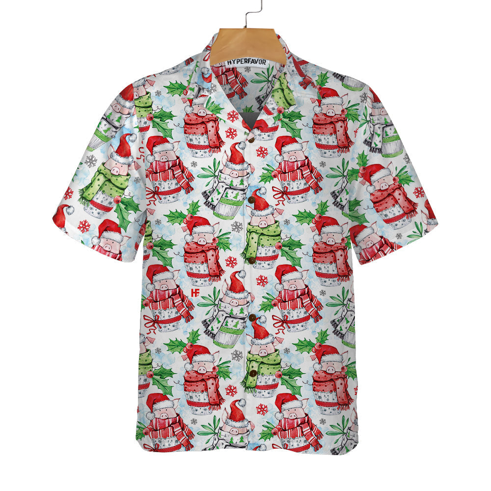 WW | Frohe Weihnachten Lustige Schweine Hawaii-Hemd, Lustiges Weihnachtshemd, Einzigartiges Geschenk Für Weihnachten