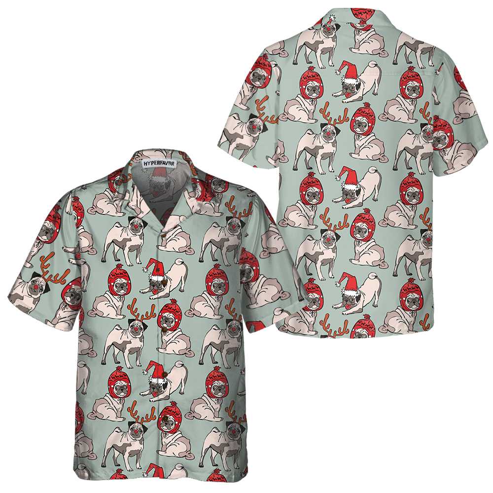 WW | Frohe Weihnachten Pug Hund Hawaii Shirt, Lustiges Weihnachten Shirt, Weihnachtsgeschenk für Hundefreunde