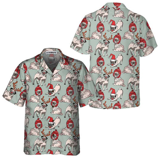 WW | Merry Christmas Pug Dog Hawaiian Shirt, Funny Christmas Shirt, Christmas Gift for Dog Lovers