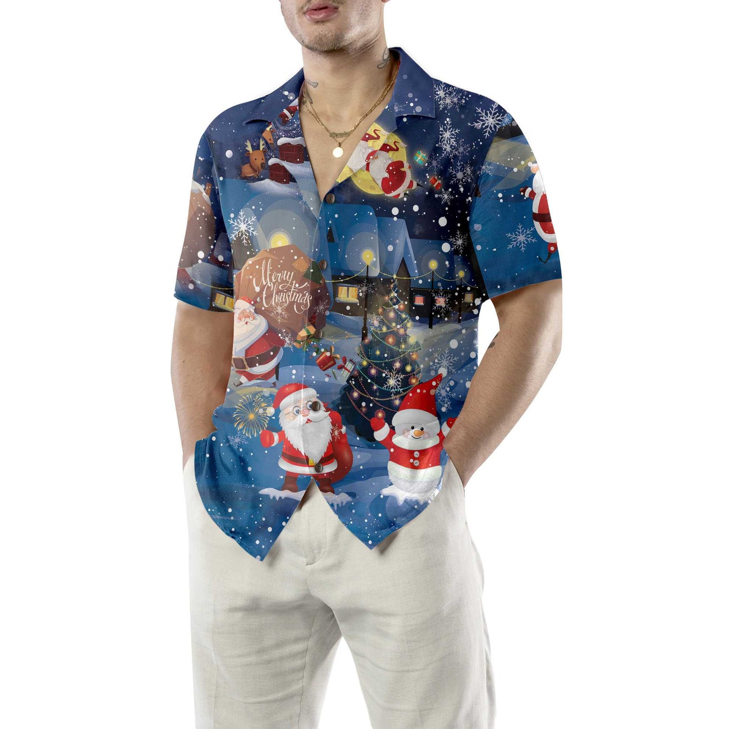 WW | Frohe Weihnachten Santa & Geschenke Hawaiian Shirt, Lustiges Santa Claus Shirt, Bestes Geschenk für Weihnachten