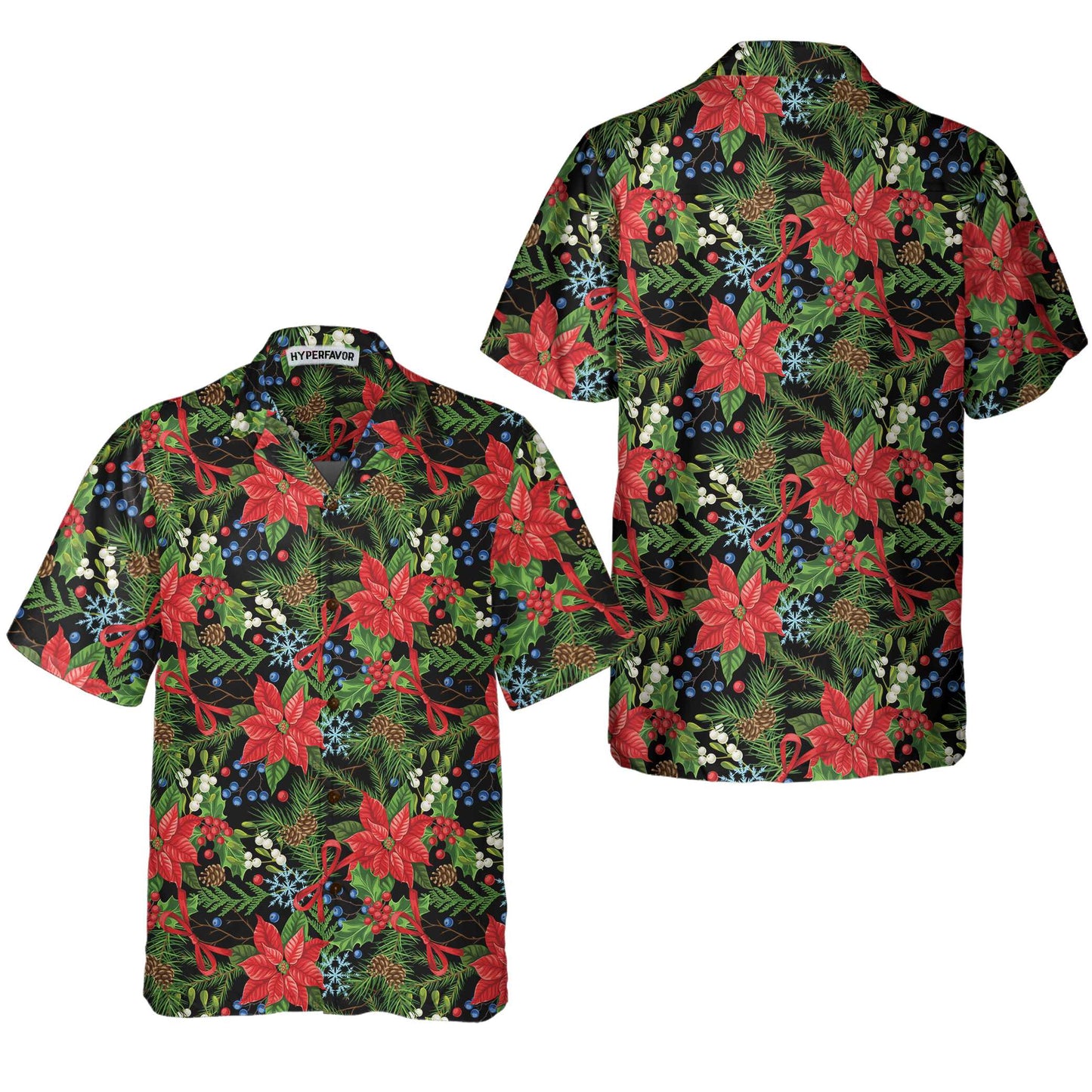WW | Frohe Weihnachten Winter Pflanzen Hawaiian Shirt, Florales Weihnachts Hawaiian Shirt