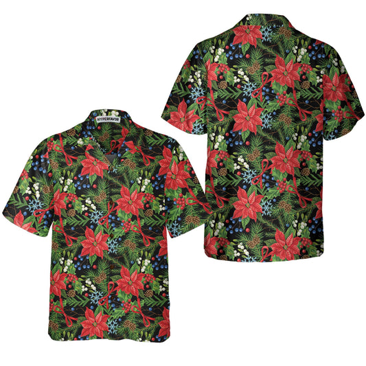 WW | Merry Christmas Winter Plants Hawaiian Shirt, Floral Christmas Hawaiian Shirt