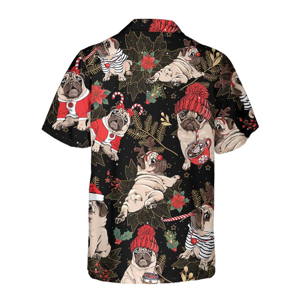 WW | Fröhliches Pug Party Hawaiihemd, Lustiges Weihnachtspug-Hundeshirt für Männer