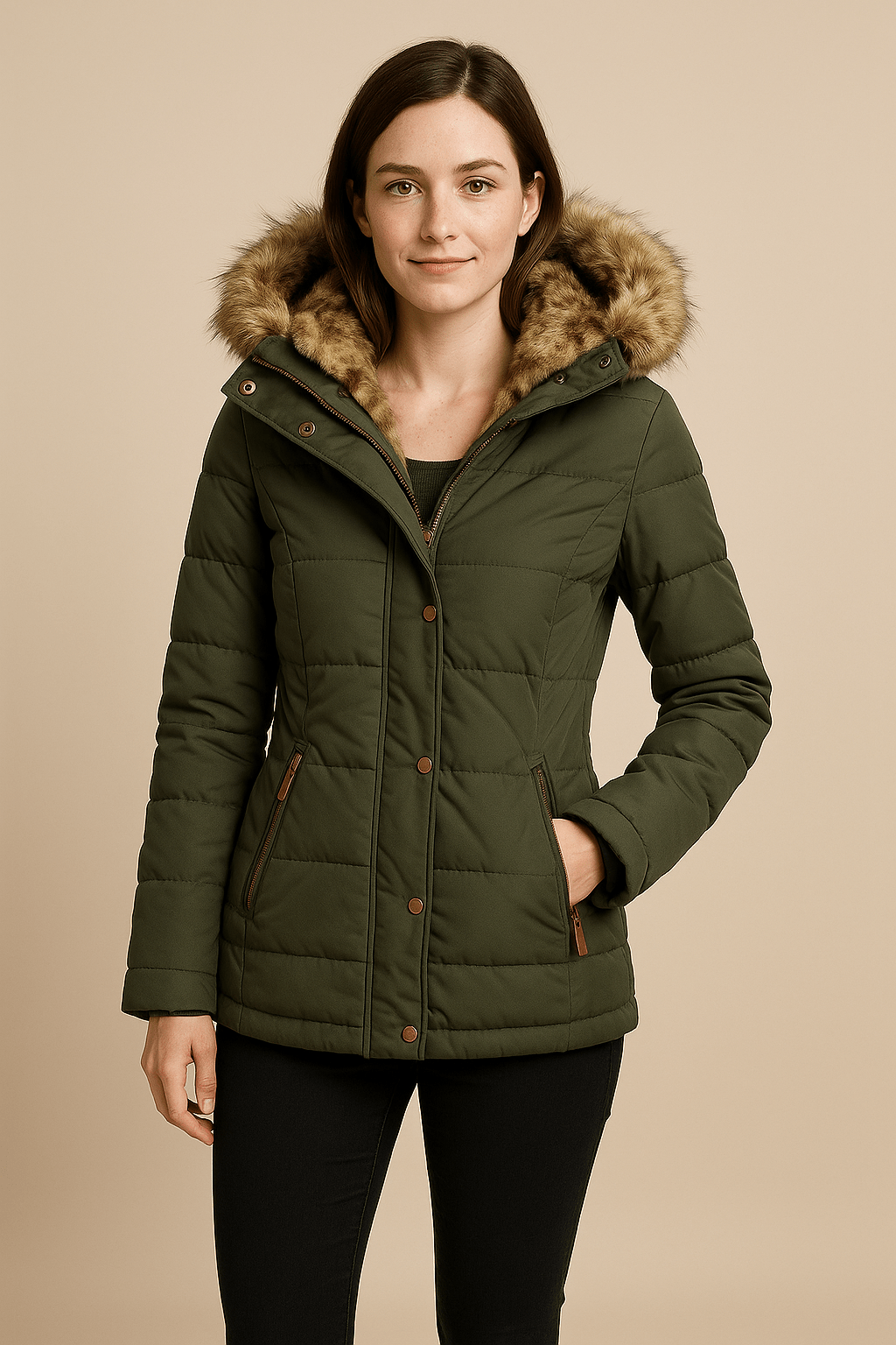 WW | Stylish Quilted Jacket with Faux Fur Hood