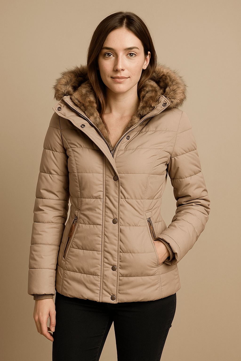 WW | Stylish Quilted Jacket with Faux Fur Hood