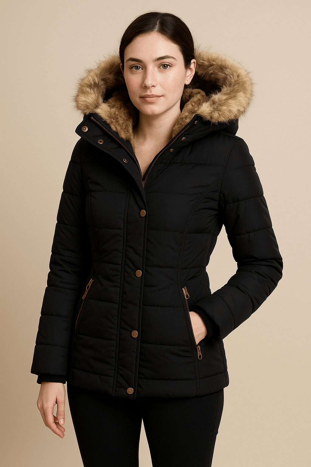 WW | Stylish Quilted Jacket with Faux Fur Hood