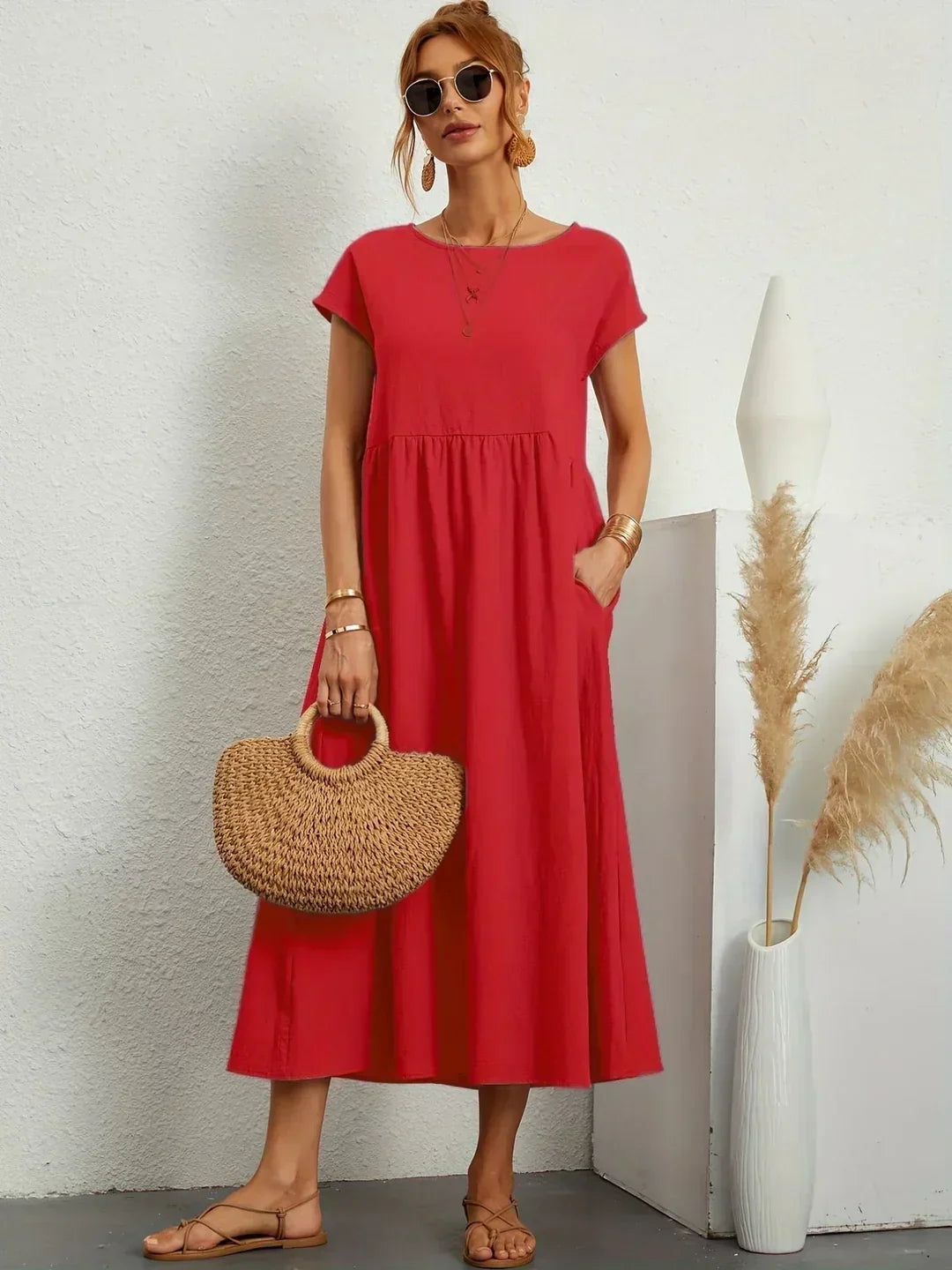 WW | Casual Elegant Baumwolle und Leinenkleid