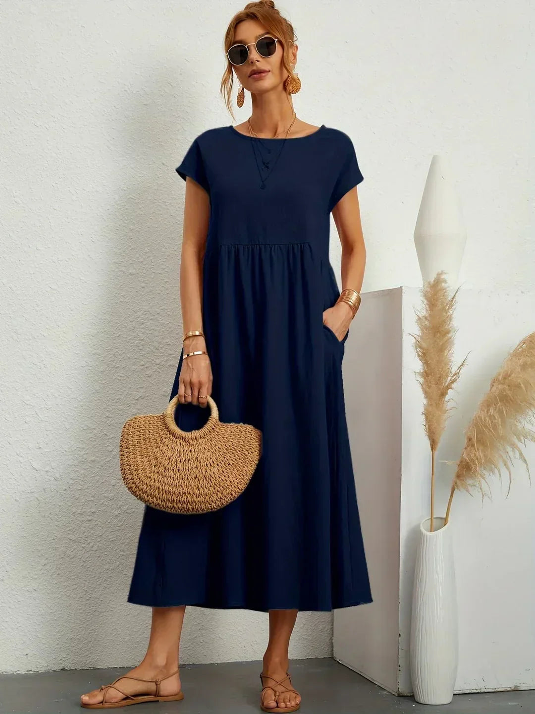 WW | Casual Elegant Baumwolle und Leinenkleid