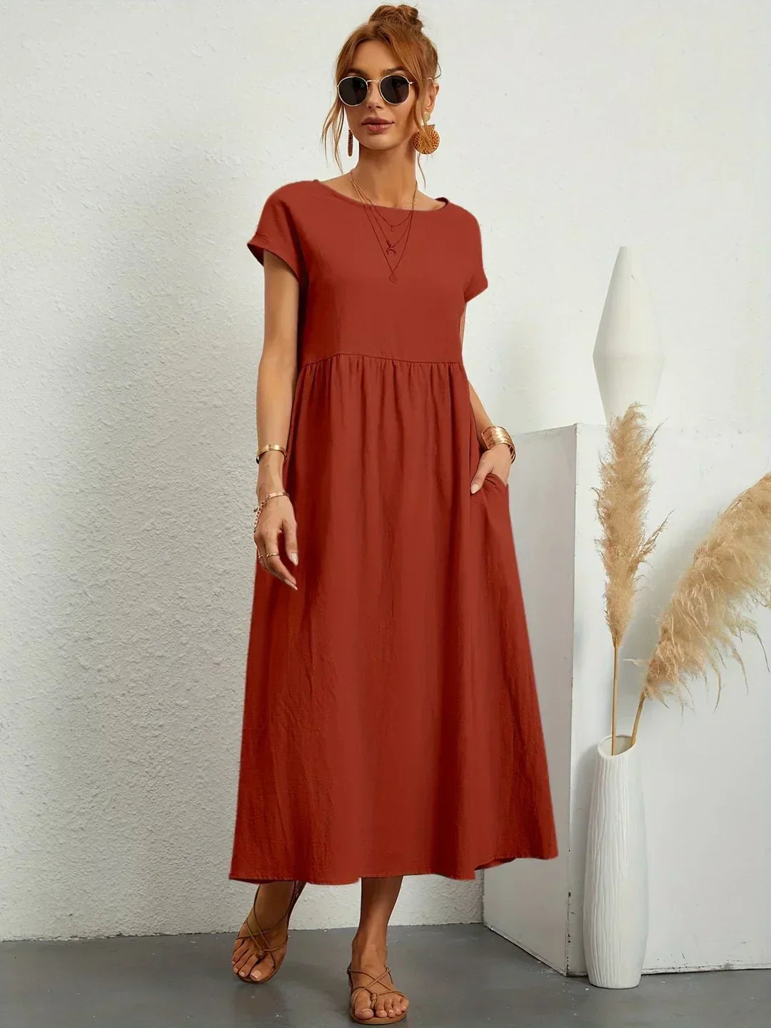 WW | Casual Elegant Baumwolle und Leinenkleid